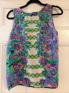 Lilly Pulitzer 100% Silk Neon Floral Blouse in Pink, Aqua & Lime